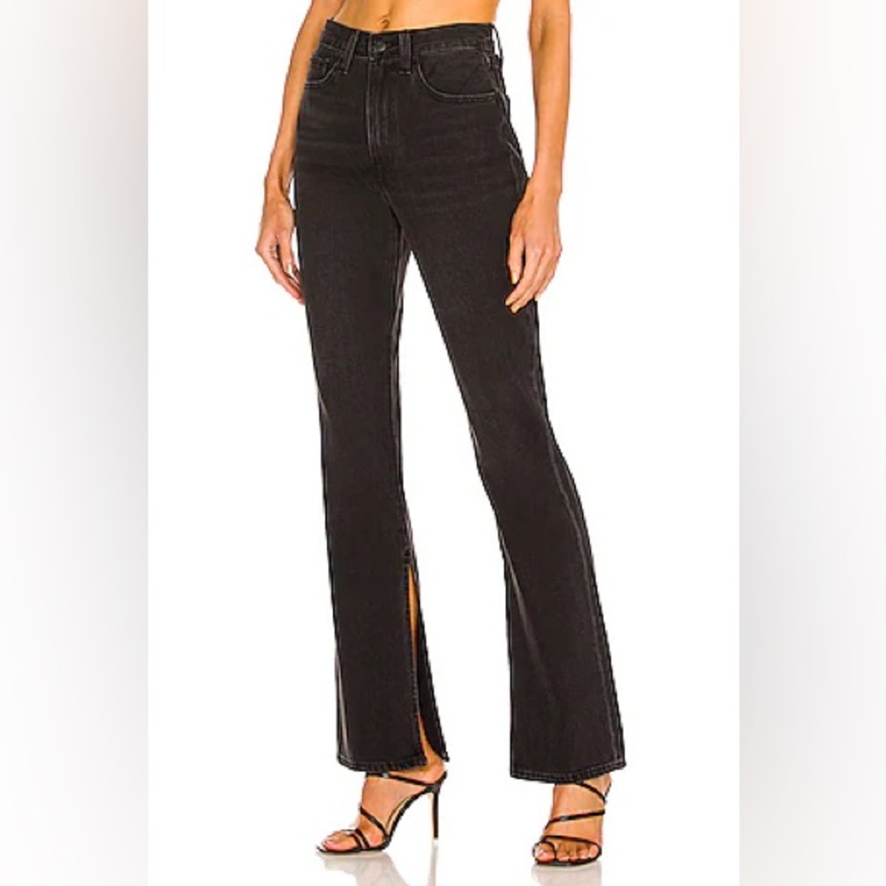 Pistola Alexa High Rise Kick Flare Jeans Black Raw Hem Split Hem Size 31